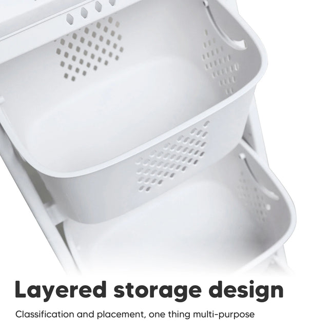 2/4 Tier Laundry Basket Cart Removable Storage Buckets Plastic Hamper with 4 Wheels White
