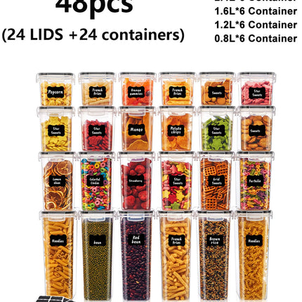 48pcs，kitchen gadgets, sealed pasta boxes with LIDS, labels and markings - versatile containers for pasta, dry food